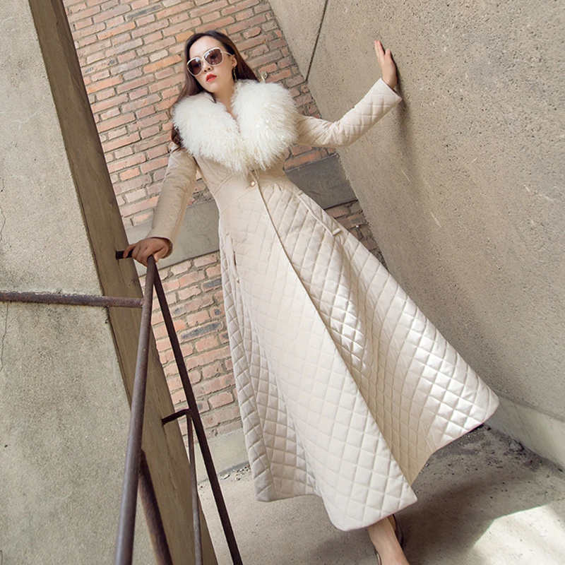 Winter New Tan wool collar thickened thermal jacket women's mid-length cotton-padded coat knee-length | Женская одежда