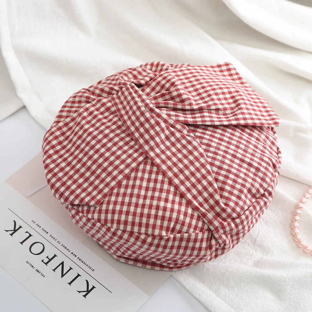 

Hot Fashion Lady Autumn Winter Berets Hat French Artist New Design Style Bow-knot Knitted Beanie Hat Lattice Headwear Berets