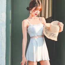 Цельный купальник пуш-ап купальник женский купальный костюм бикини женский белый подростковый девушка высокая талия юбка деревянный