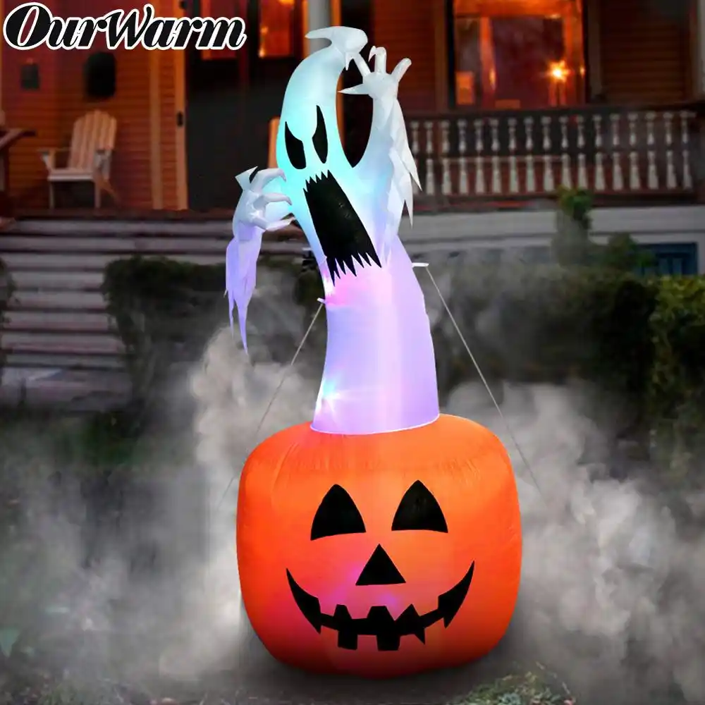 Ourwarm 6ft Halloween Inflatable Ghost Pumpkin With Color Changing