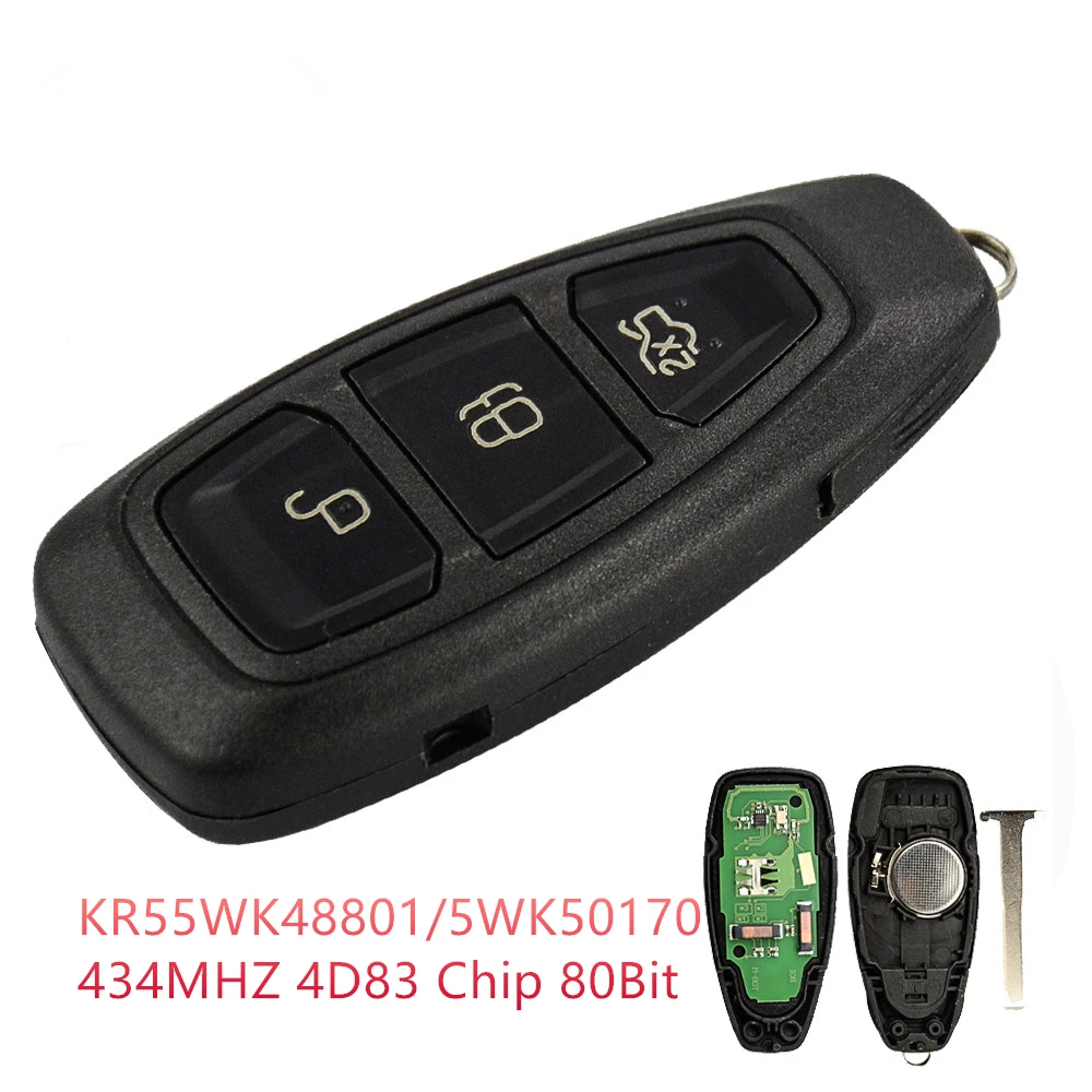 RIOOAK 3 кнопки 433 МГц 83 чипа умный дистанционный ключ для Ford Mondeo Fiesta Focus титановый C-Max