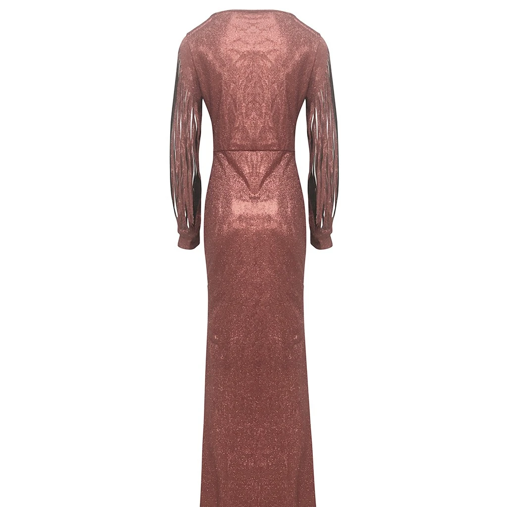 Women Sexy Dress Slim Solid Color Lace Deep Dresses Hollow Lace Long Sleeve Mop Dress Elegant Evening Party Ladies Girls 806