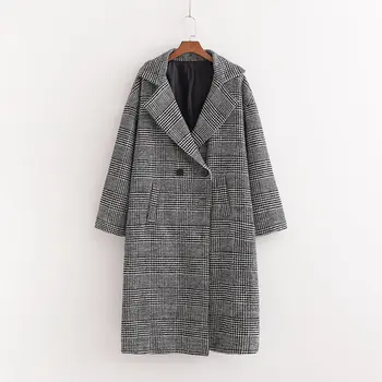 

women plaid wool blends coats 2019 fashion classic long style coatdouble brested over size office lady outwear