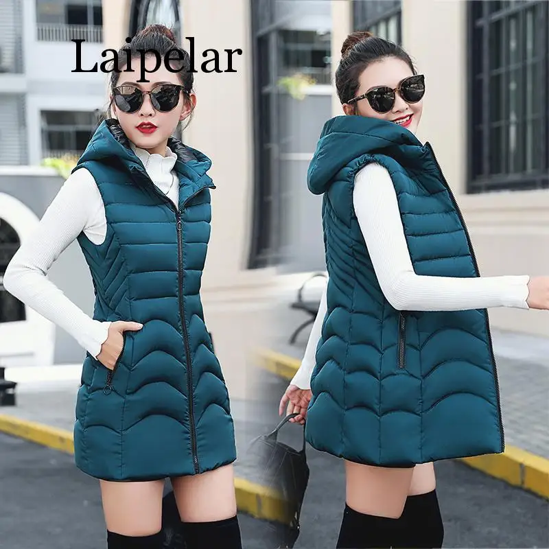 

2019 Autumn Winter Pattern Women Vest Waistcoat Long Warm hoody Slim Pockets Stripe Plus Size Big