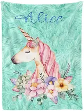 

Flower Floral Unicorn Personalized Throw Blankets with Name Soft Fleece Blanket for Boy