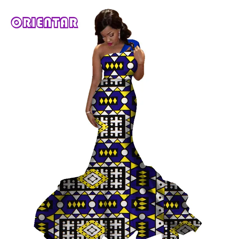 Одно плечо африканские платья для женщин Новые африканские принтованные Хлопковые женские вечерние платья Элегантное Африканское длинное свадебное платье WY2829 - Цвет: 15