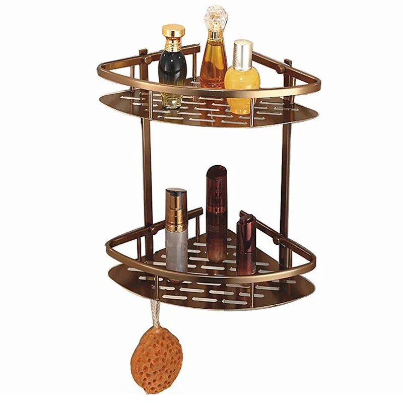 

Hot Sale Corner Wall Mounted Double Bathroom Accessories Shelf Bathroom Big Basket Double Bathroom Shelves