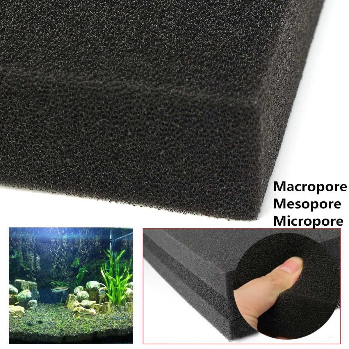 

100x100x5cm Aquarium Biochemical Filter Foam Cotton Sponge Fish Tank Pond Filtration Material Reusable Filter Purification Black