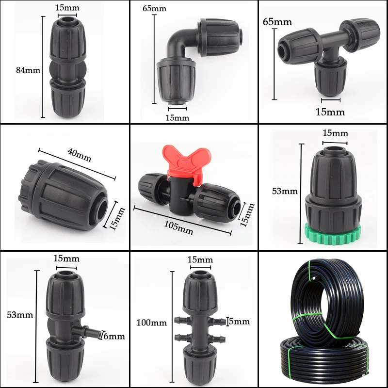 5pcs 16mm Garden Irrigation Tube Connector POM Watering Hose Nut Elbow Tee Connectors Agricultural irrigation PE Pipe Joints