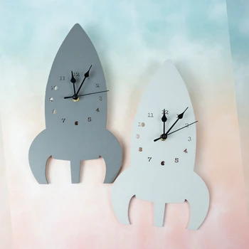 

Wood Chip Rocket Mute Alarm Clock Nordic Children'S Room Photography Props Home Wall Decoration Pendant Alarm Clock