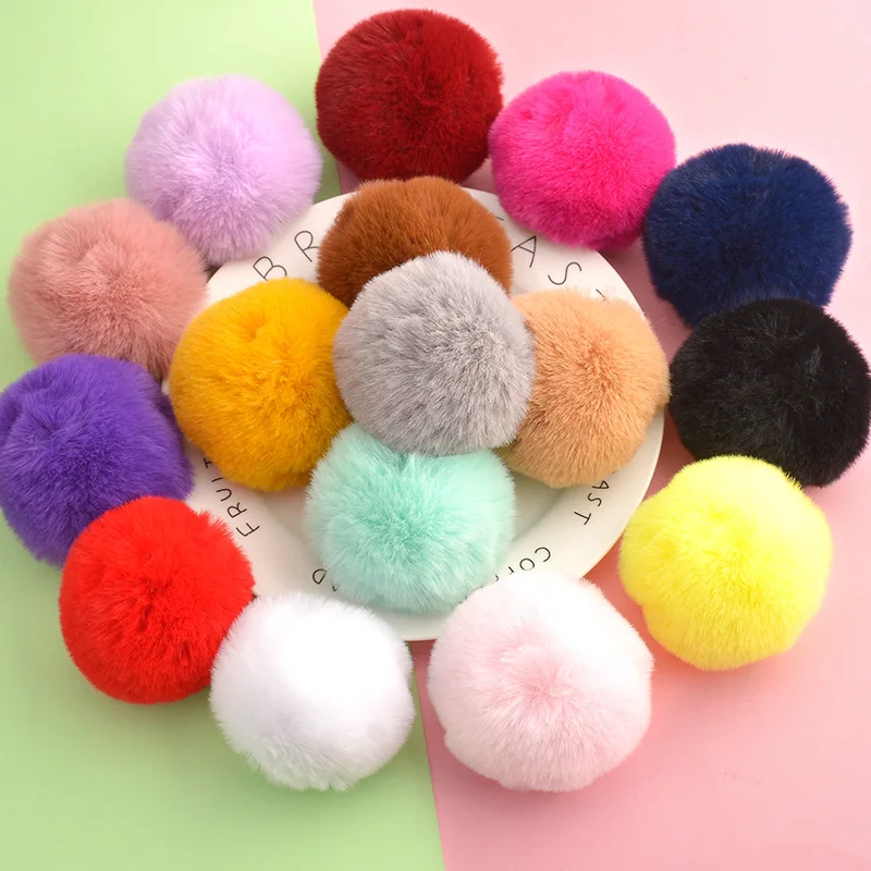 Pompom Rex Rabbit Hair Plush Ball Lace Patch Applique Material Children's Hair Bag DIY Keychain Accessories 6CM craft supplies pom poms craft supplies fluffy ball accessories