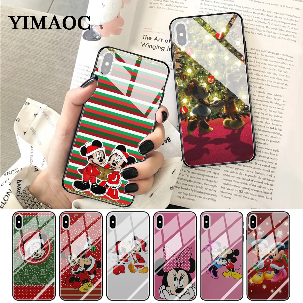 YIMAOC Mickey Minnie Christmas Glass Phone Case for Apple iPhone XR X XS Max 6 6S 7 8 Plus 5 5S SE |