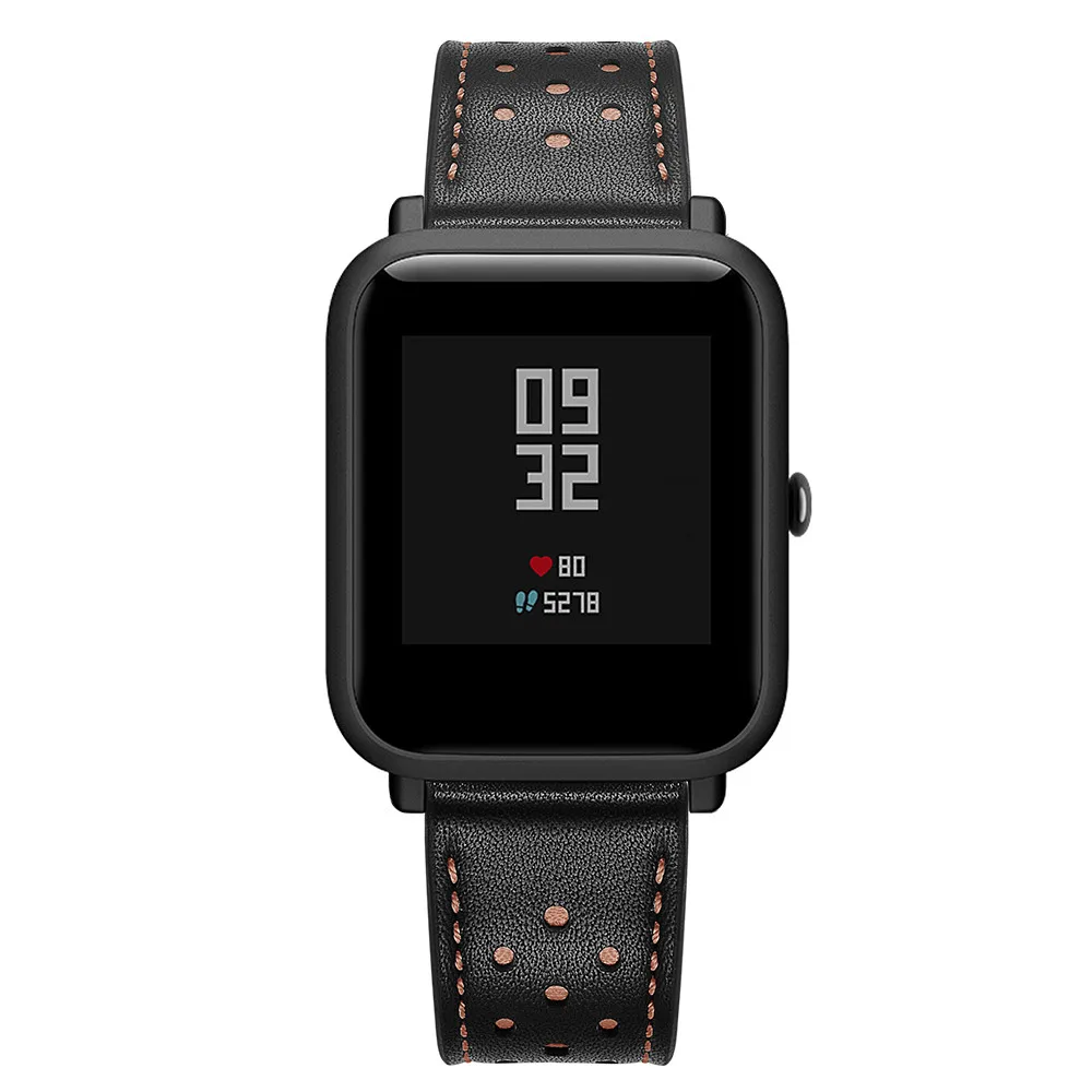 Смарт часы ремешок из натуральной кожи браслет для Xiaomi Huami Amazfit Bip Молодежные часы Стропы 20 мм ремень