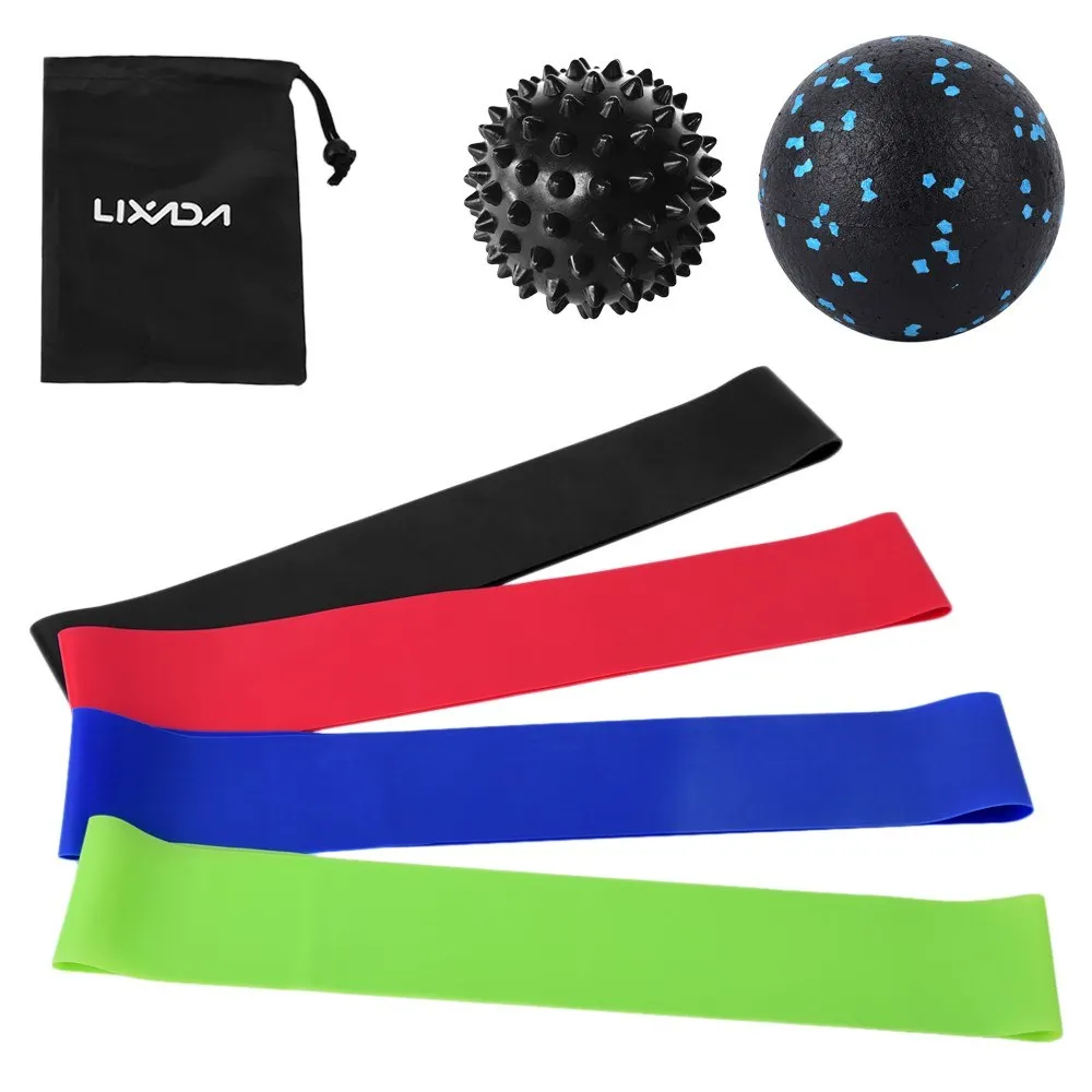 Exercise Resistance Loop Bands with Fascial Ball Spiky Ball Elastic