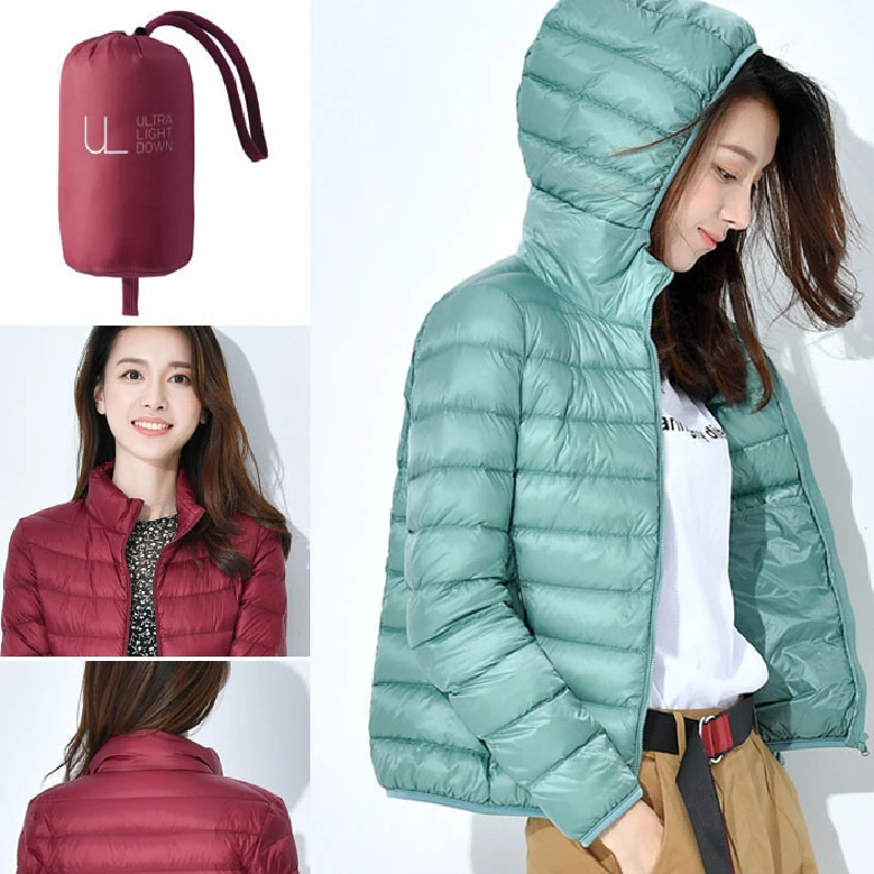2021 primavera otoño Ultra-luz de talla grande fino algodón Down las mujeres Chaqueta corta delgado con capucha caliente blanco plumón de pato de las mujeres ropa