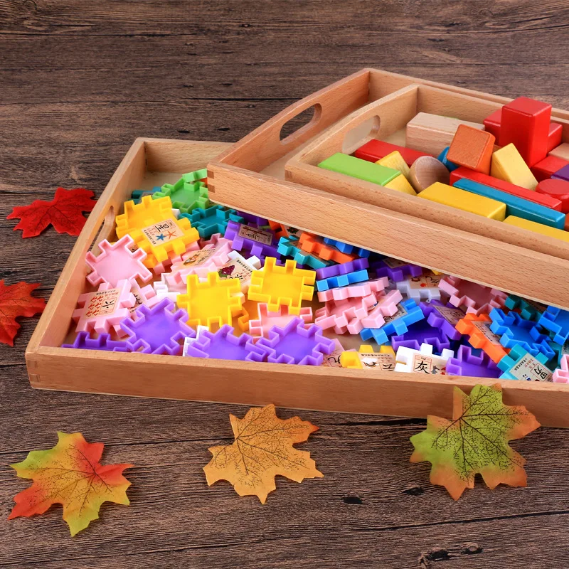 

Montessori Kindergarten Only Teaching Aids Building Blocks of Finishing Box Tray Medium And Small Handle Type Tray