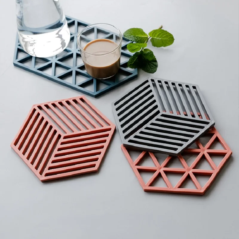 

Creative Hexagonal Silicone Tableware Insulation Mat Kitchen Non-slip Meal Pad Dinning Coaster Heat Insulation Bowl Placemat