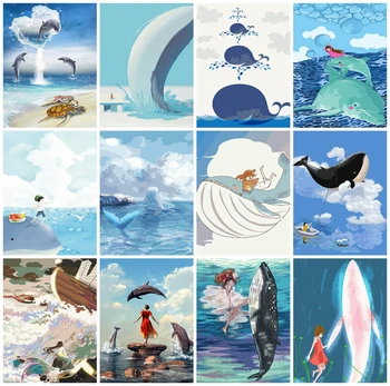 

EverShine Painting By Number Cartoon Hand Painted Oil Paint By Numbers Dolphin Drawing Canvas Set Wall Art Home Decor