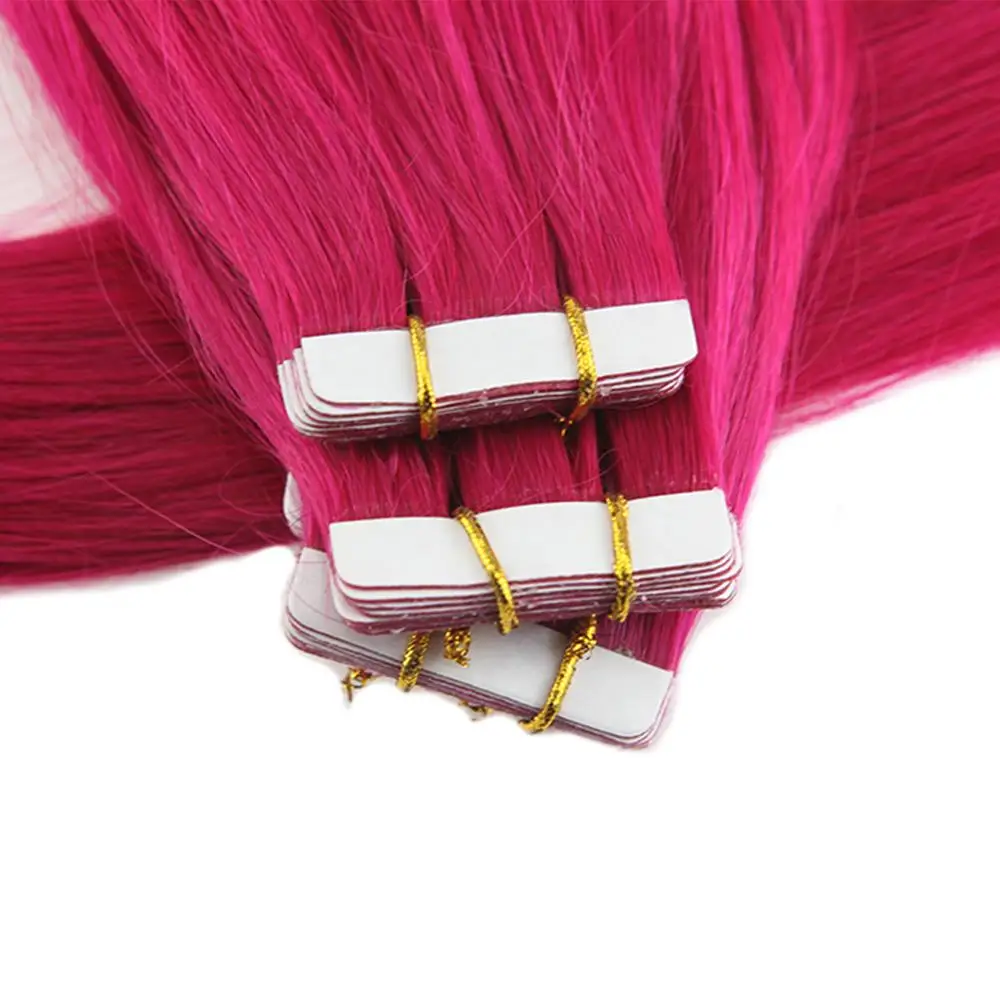 Moresoo Human Hair Tape in Extensions Colorful Machine Remy Seamless Skin Weft 10Pcs/25G Silky Straight Glue on Hair