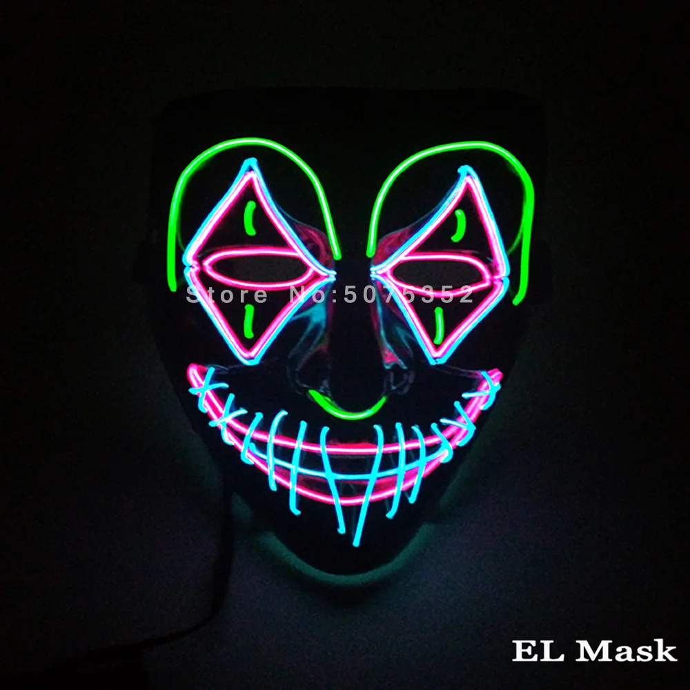 Костюм реквизит неоновая светодиодная светящаяся Джокер маска карнавальный фестиваль светильник EL Wire маска японская лиса маска украшения на Хэллоуин, Рождество - Цвет: Design-J