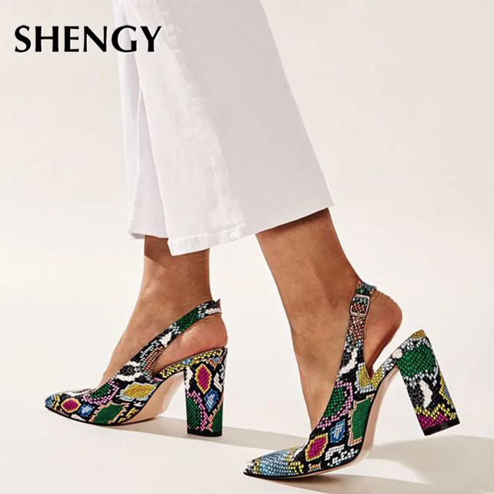 Women High Heels Snake Printed Summer Sandals Party Lady Female Office Shoes