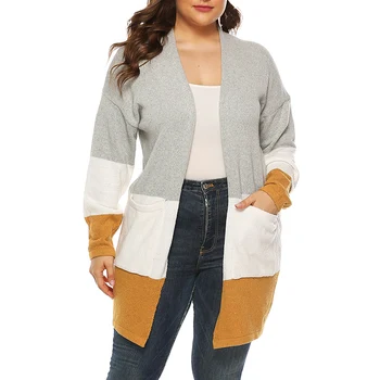 

2019 Autumn Winter Long Sleeve Knitted Cardigan Sweater For Women Jacket Tops Female Patchwork Casual Long Cardigans