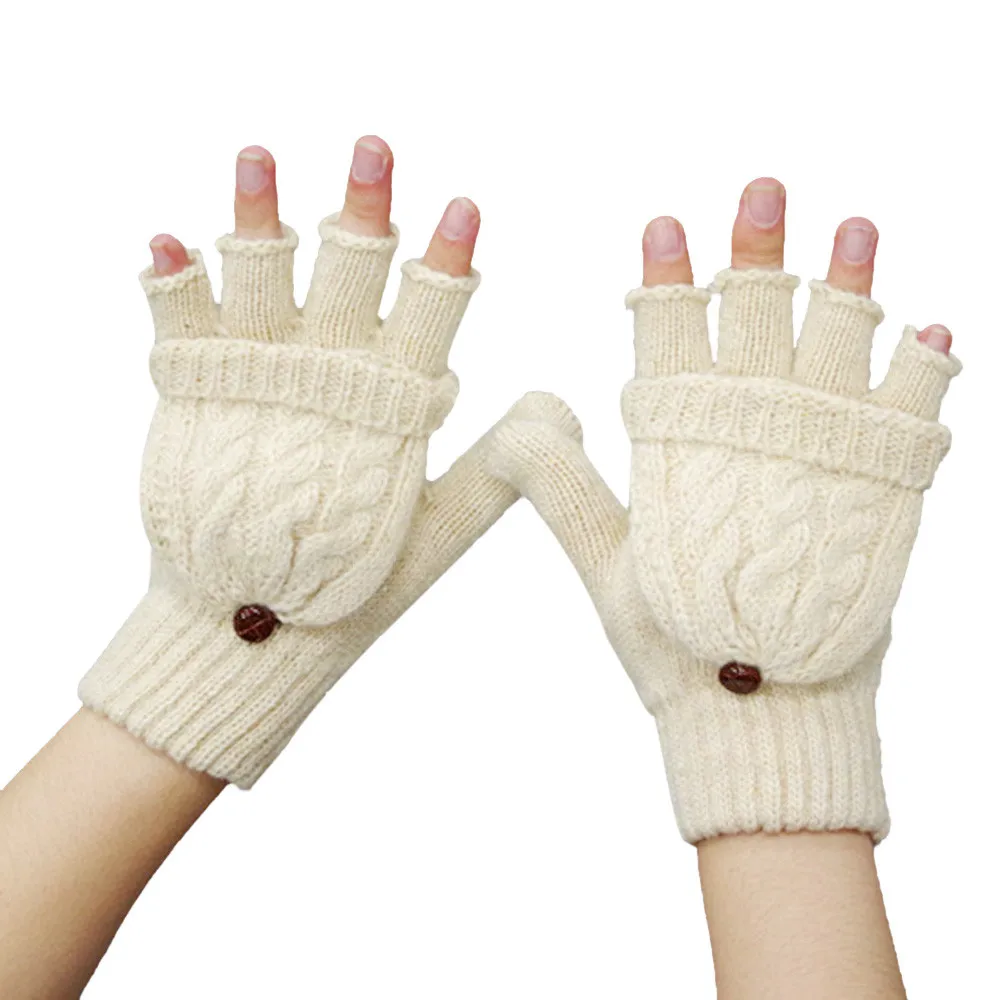 KLV Mais Quente Das Mulheres inverno Quente luvas SEM dedos luvas de Malha cinza хаки бежевый розовый тактические перчатки 10,23 - Цвет: A