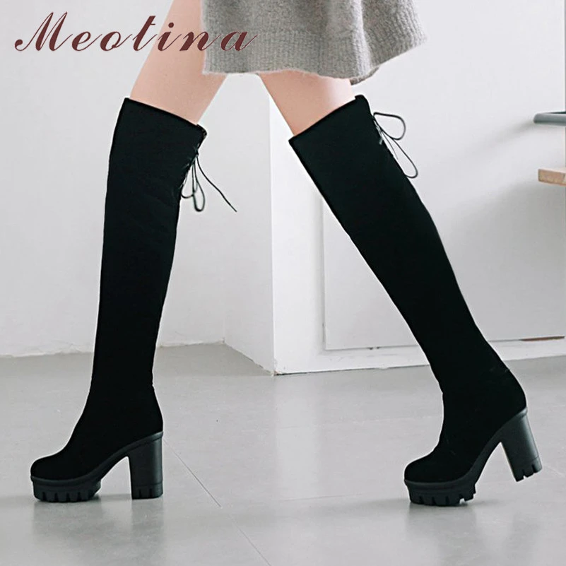 thigh high boots thick heel