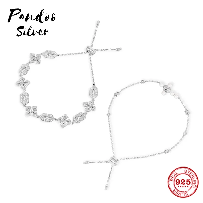 

High Quality S925 Sterling Silver Jewelry 1:1 Copy,Cross Adjustable Bracelet With Pearls,Collection Eden Maltese