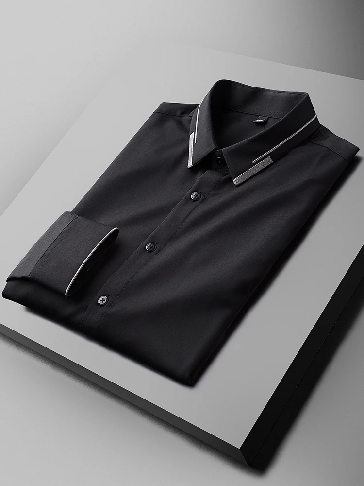

Solid Color Luxury Embroidery Collar Slim Fit Mens Dress Shirts Plus Size 4xl Fashion Long Sleeve Man Shirt