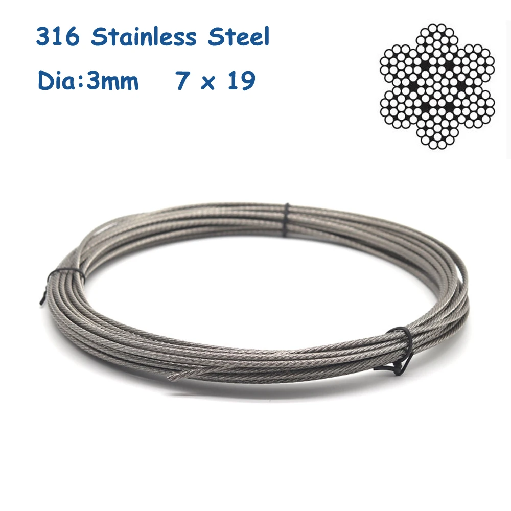

20m/30m/50m 316 Stainless Steel Aircraft Wire Rope Deck Cable Railing Kit 7x19 3mm Dia For Indoor or Outdoor Application