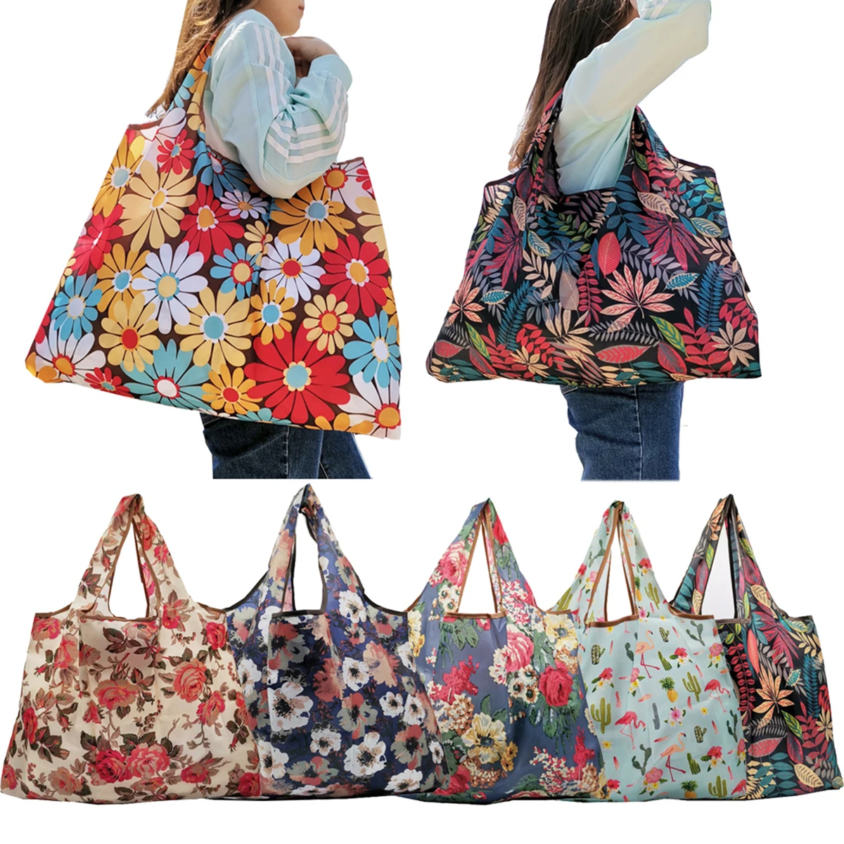 

Local stock Magic style Nylon Large Tote ECO Reusable Polyester Portable Shoulder Handbag Green Folding Pouch Shopping Bag