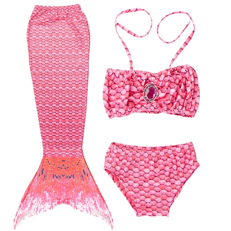 Купальный костюм русалки для девочек; купальный костюм; бикини; комплект из 3 предметов