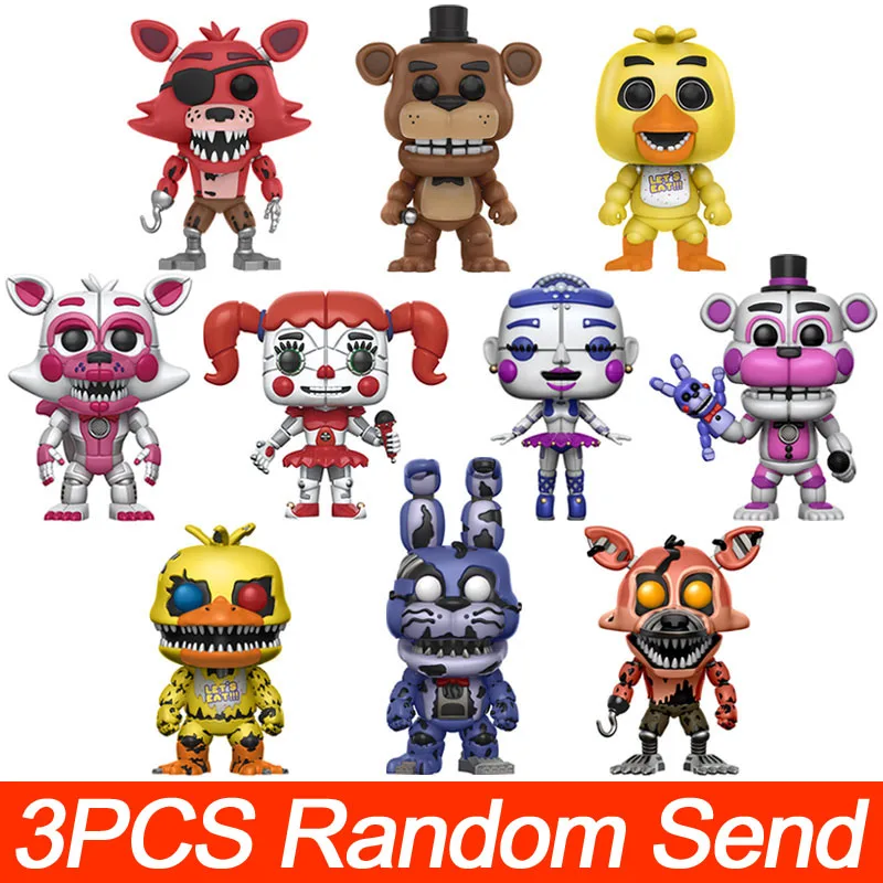 3PCS Random Send Five Nights At Freddy's ПВХ фигурка FNAF Бонни и Чика Фокси Фредди Fazbear медведь кукольный кошмар модель куклы детские игрушки подарки - Цвет: 3PCS Random Send