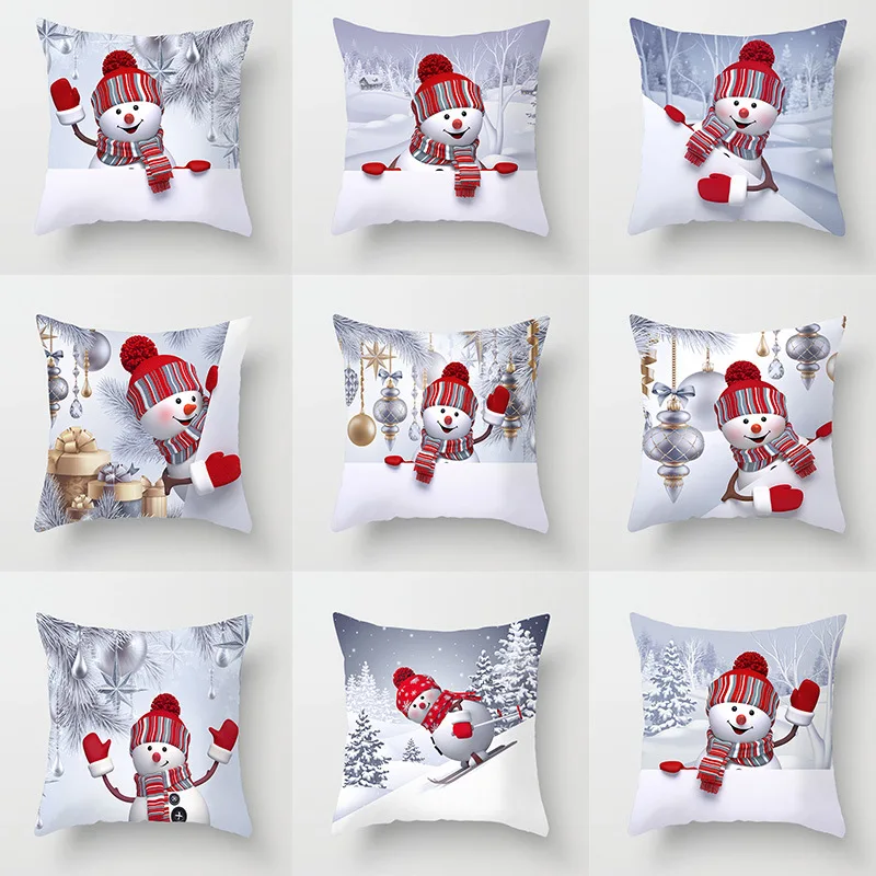 

45 * 45CM pillow case Christmas snowman series printed polyester pillowcase Square decorative pillowcase