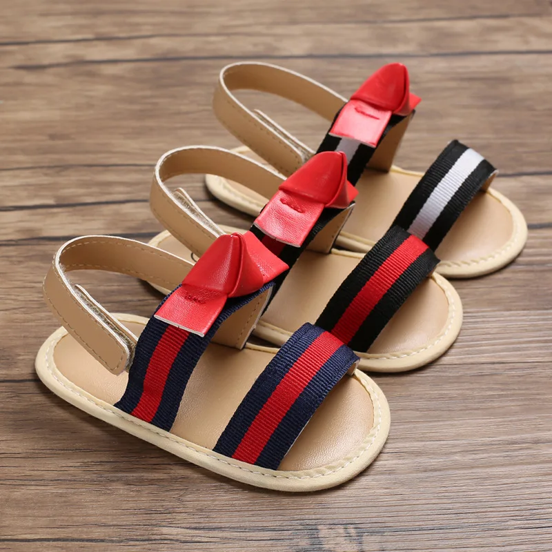 

BABY'S Shoes Baby Sandals 0-1-Year-Old Summer Female Baby Soft Bottom Stripes Velcro Toddler Shoes