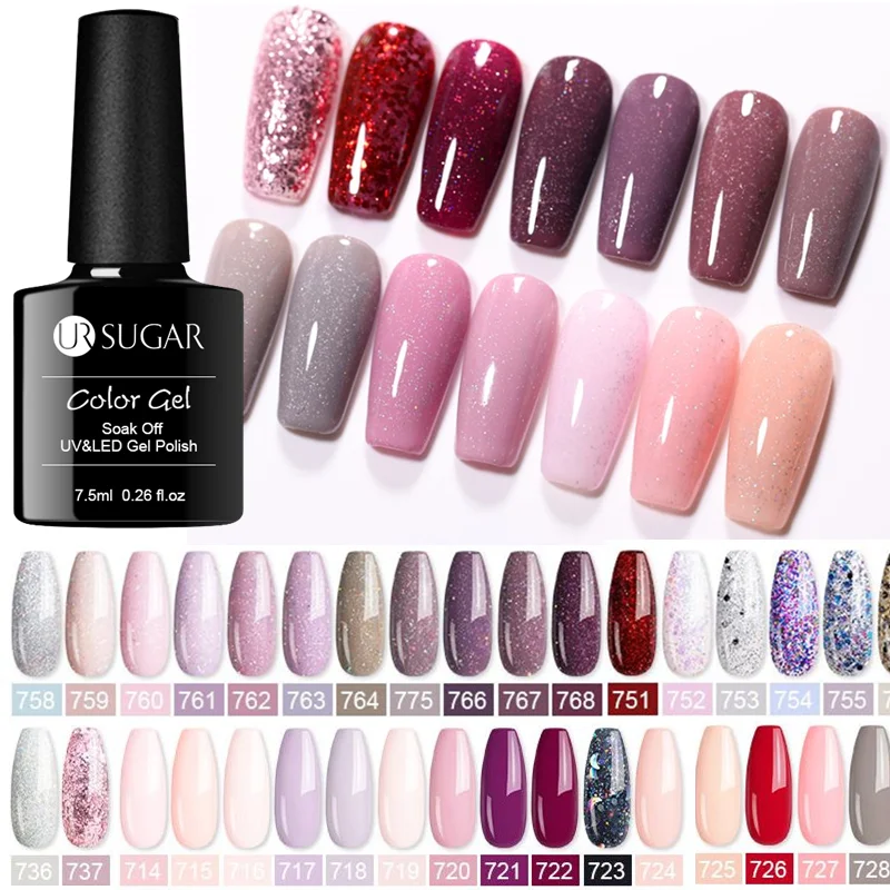 UR SUGAR 7.5ml Glitter Nail Gel Polish Laser Rainbow Neon Pearl Shell Semi Permanent Soak Off UV varnish Varnish | Красота и здоровье