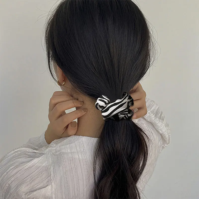 gold hair clips Vintage Black White Hair Scrunchies Women's Hair Accessories Ponytail Holder Hair Rope Polka Dot Zebra Pattern Elastic Hair Band hair bow for ladies