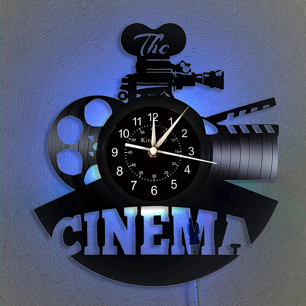 Home Theater Cinema Vinyl Record Wall Clock LED Light Vinyl Quartz Clock | Home Decor Hanging Lamp 7 Color Luminous Wall Clock.