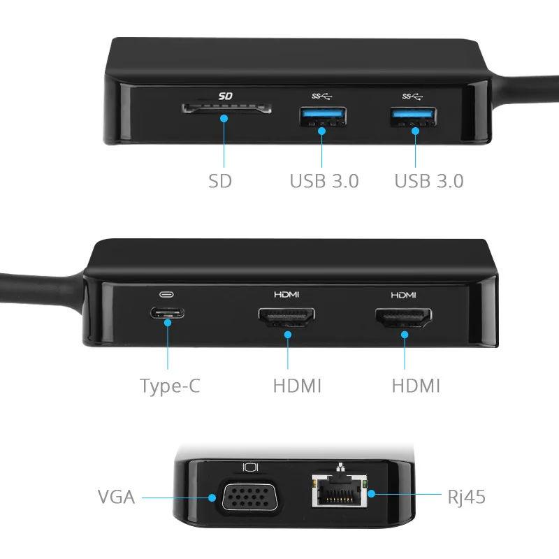 9 в 1 Многофункциональный USB C концентратор для HDTV Micro SD/TF VGA DC 3,5 аудио 9 портов кардридер адаптер для Macbook huawei P20 Pro