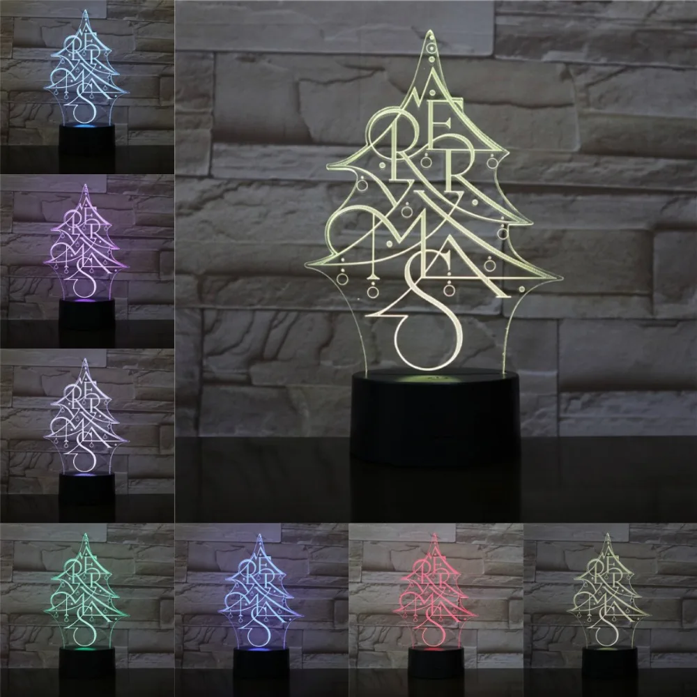 Рождественская елка 3D лампа 7 цветов меняющая ночник праздничное атмосферное освещение вечерние домашний декор для стола Сенсорное Дистанционное черное основание