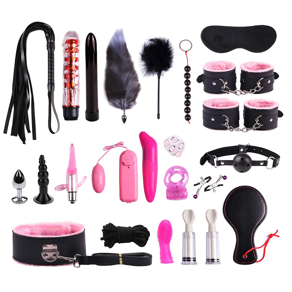 23PCS/SET Sex Toys for Couples Exotic Accessories PU Leather Bondage Set Lingerie Handcuffs Whip Rope Adult Game Products | Красота и