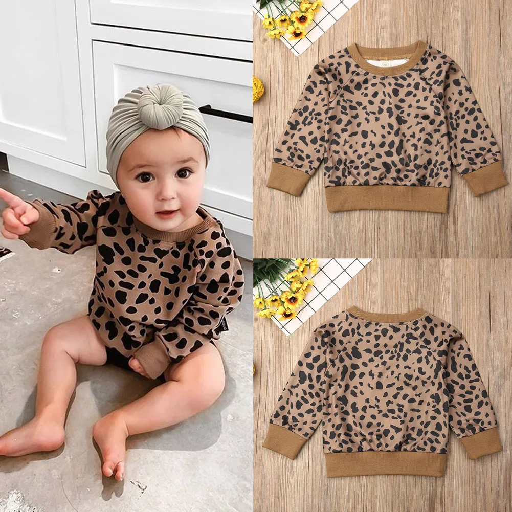 Pudcoco/милый Повседневный Леопардовый пуловер для новорожденных девочек, топы, футболка, блузка, свитер, от 0 до 24 месяцев