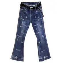 Осенние новые модные женские джинсы с завышенной талией, женские джинсы клёш, стрейч, узкие джинсы, большие размеры 26-31