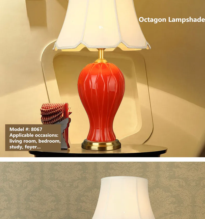 Китайский стиль Красного цвета для свадебного использования Керамическая Настольная лампа для спальни прикроватная гостиная фойе для кабинета настольная лампа для чтения ночной Светильник 190128