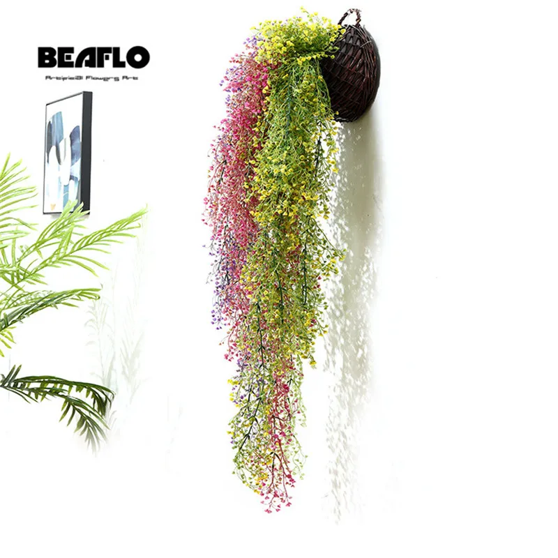 ArtificialFlowersVinePlantSilkRattanHangingWallFlowerHome