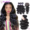KLAIYI Hair Brazilian Body Wave With Closure 4 PCS Remy Hair Weave Bundles With Closure 100% Human Hair 3 Bundles With Closure 1