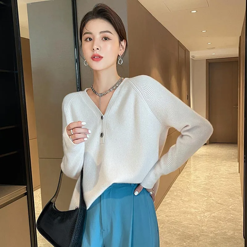 

Loose Woolen Sweater Women's Autumn And Winter New Style All-Match Simple Hedging Elegant Temperament Knitted Bottoming Jacket