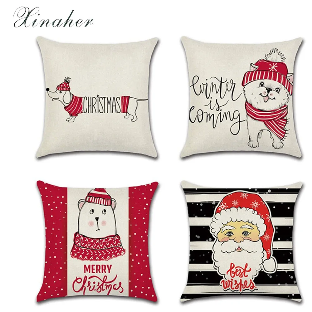 

Christmas cute animal theme bear dog santa Cushion Cover Throw Pillow Car Home Pillowcase
