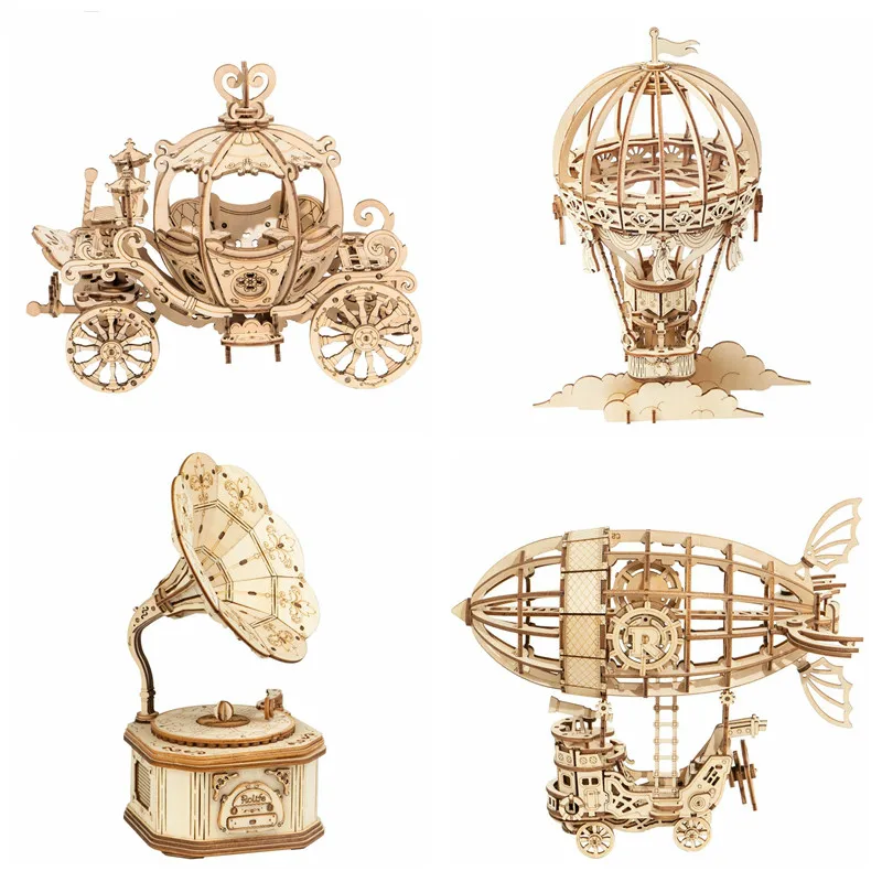 

2020New Arrival DIY 3D Gramophone Box,Pumpkin Cart 3D Wooden Puzzle Game Assembly Popular Toy Gift for Children Adult